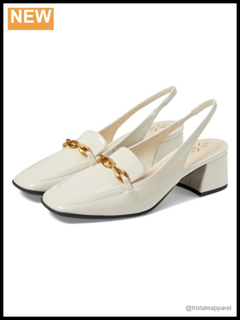 Faux Patent Leather Block Heel Pumps with Cushioned Footbed and Chain Strap